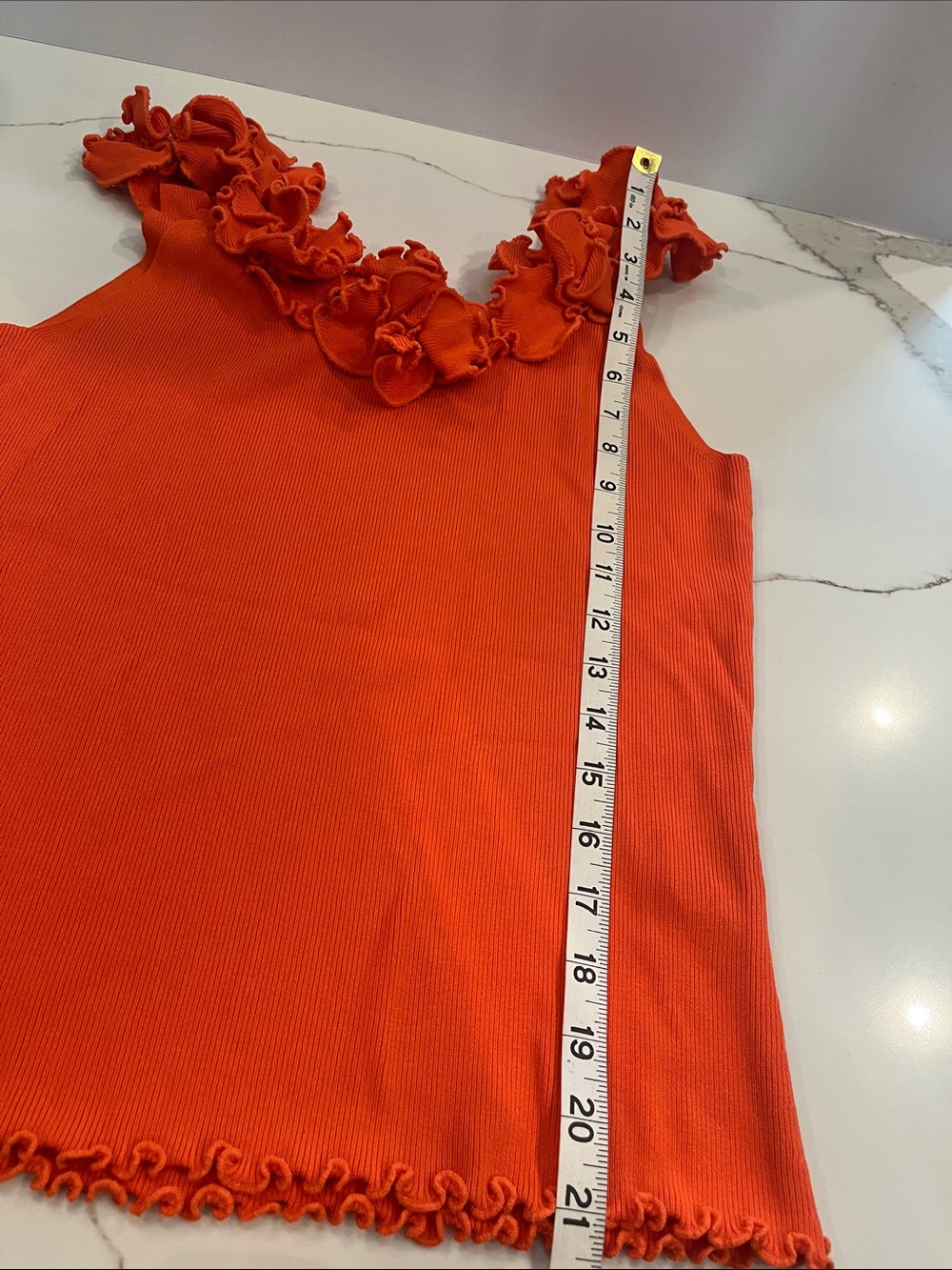 Venini Bright Orange Ruffle-Trim Tank Sz. Lg - Picture 9 of 10
